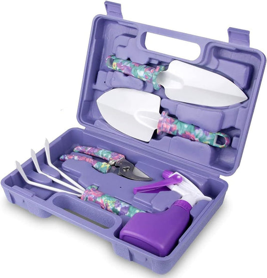 5-Piece Floral Print Gardening Tool Set with Ergonomic Handles, Including Trowel, Rake, Weeder, Pruner, Shears, and Sprayer, Complete with Carrying Case - Ideal Gift for Women