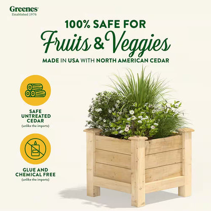 Original Natural Wood Cedar Square Elevated Garden Raised Bed with Legs (16 In. L X 16 In. W X 17 In. H)
