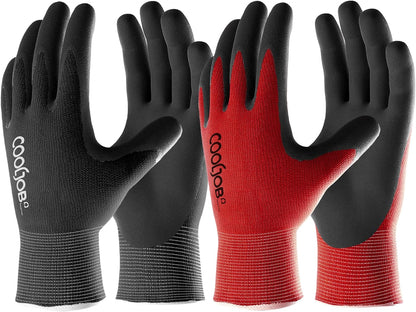 Gardening Gloves for Men, 6 Pairs Breathable Rubber Coated for Garden Weeding Landscaping, outside Work for Lawn Yard, Men'S Medium Size, Black & Red