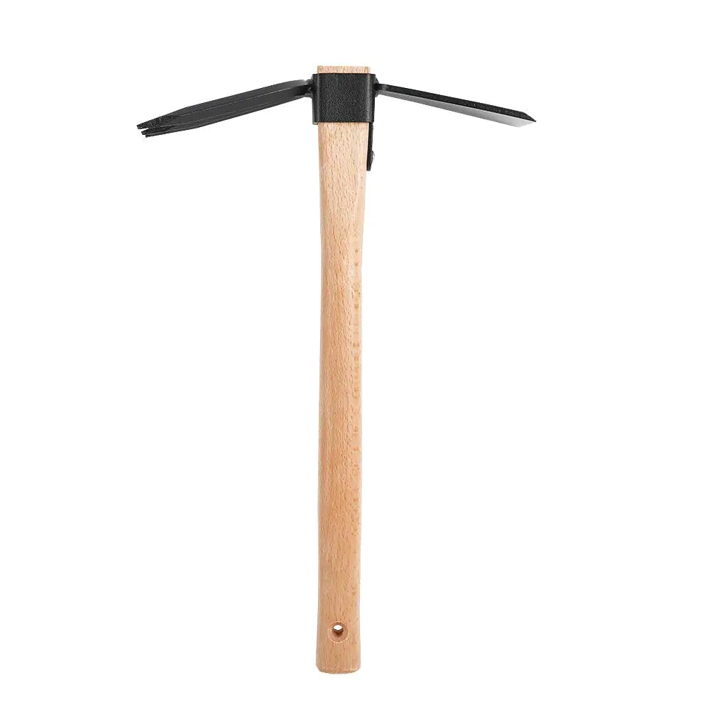 14.4-Inch Wooden Handle Digging Hoe and Cultivator Combination Tool