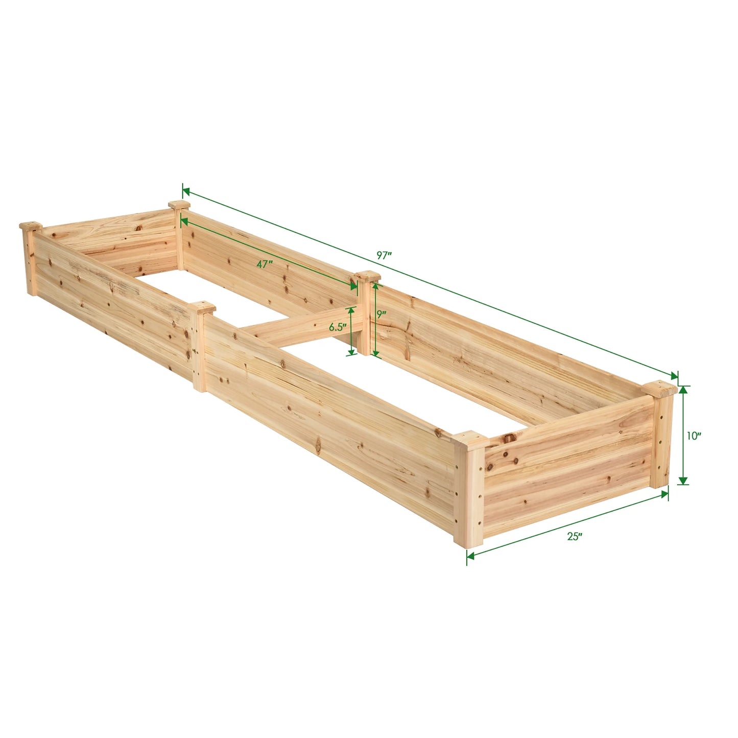 Wooden Vegetable Raised Garden Bed Backyard Patio Grow Flowers Planter with 2 Planting Compartments