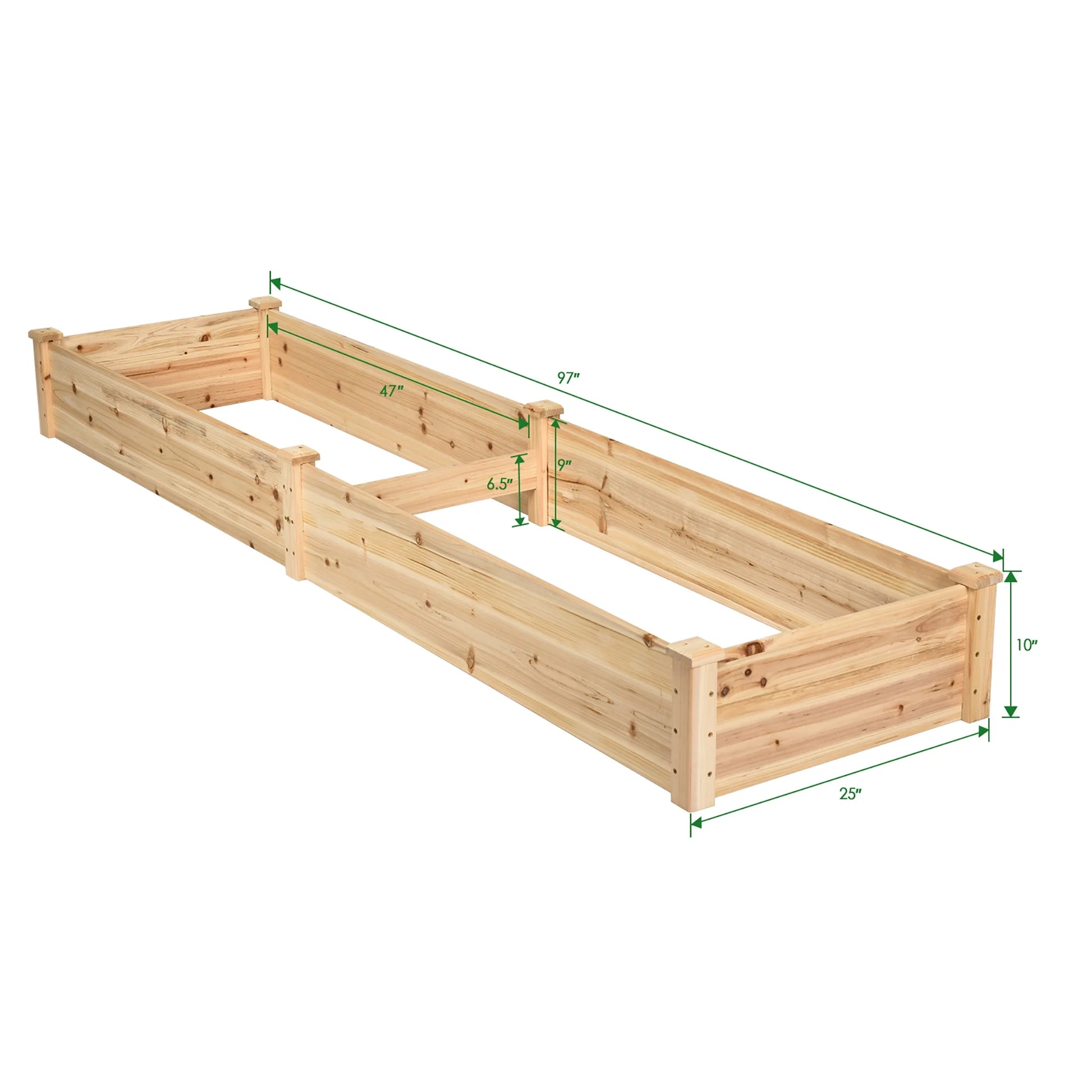 Wooden Vegetable Raised Garden Bed Backyard Patio Grow Flowers Planter with 2 Planting Compartments