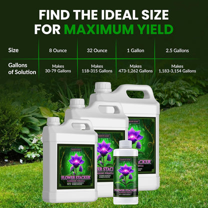 Flower Stacker | 0-7-5 Bloom Booster with Vitamin B1 | High Phosphorus Potassium Flowering Nutrients | Potting Soil Hydroponics Coco | Indoor & Outdoor Plants | 1 Gallon