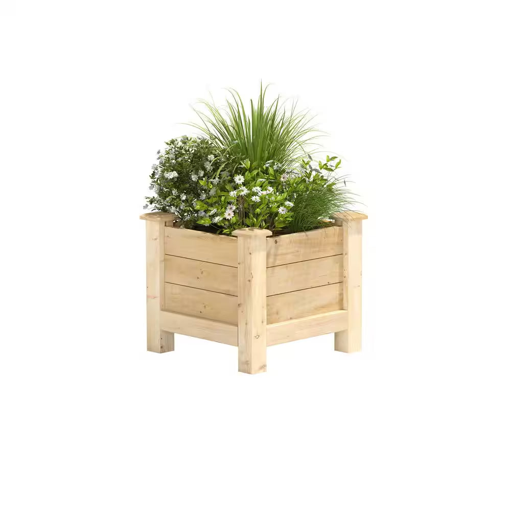 Original Natural Wood Cedar Square Elevated Garden Raised Bed with Legs (16 In. L X 16 In. W X 17 In. H)