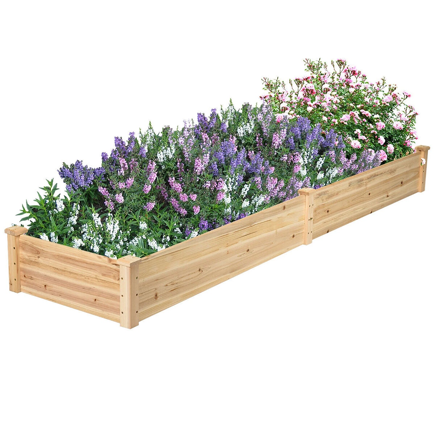 Wooden Vegetable Raised Garden Bed Backyard Patio Grow Flowers Planter with 2 Planting Compartments