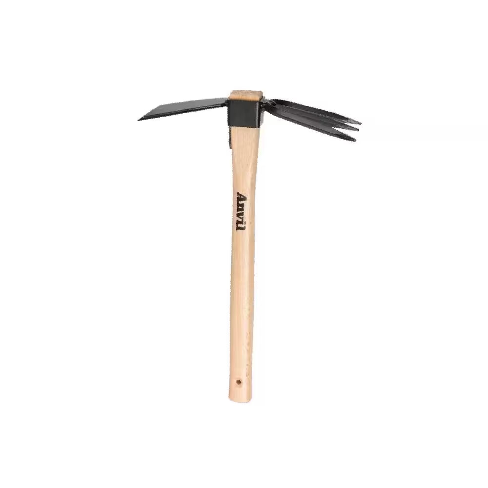 14.4-Inch Wooden Handle Digging Hoe and Cultivator Combination Tool