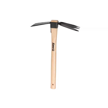 14.4-Inch Wooden Handle Digging Hoe and Cultivator Combination Tool
