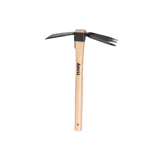 14.4-Inch Wooden Handle Digging Hoe and Cultivator Combination Tool