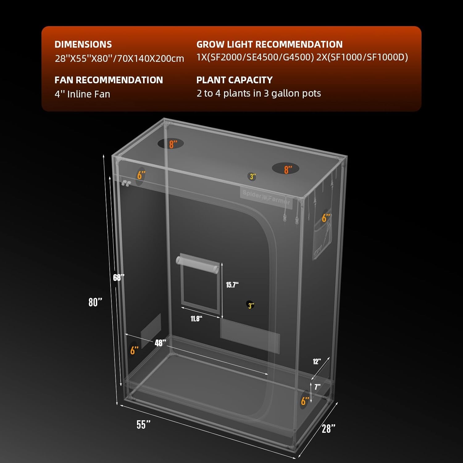4.6X2.3 Grow Tent 2025 New, 55"X28"X80", with Hook for Controller and Power Strip, Enlarged View Window, 1680D Thicken Mylar Canvas for Indoor Hydroponic Growing SF2000, SE4500, G4500