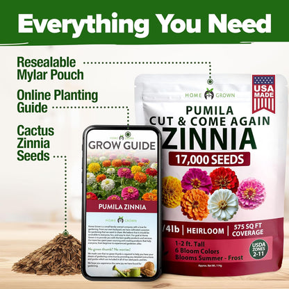 Zinnia Seeds Mix – 17,000 Pumila Compact Zinnia Flower Seeds for Planting Outdoors | Bulk Colorful Annual Cut Flowers for Summer Gardens & Containers (Zinnia Elegans)