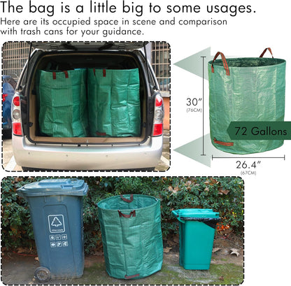 3-Pack 72 Gallon Yard Waste Bags, Reusable Heavy Duty Collapsible Garden Leaf Bags with Plastic Ring, Stand-Up Yard Waste Bin for Leaves, Lawn Debris & Grass Clippings