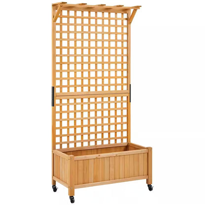72 In. H Wood Planter Raised Bed with Trellis for Vine Climbing Plants and Vegetable Flower, Light Brown