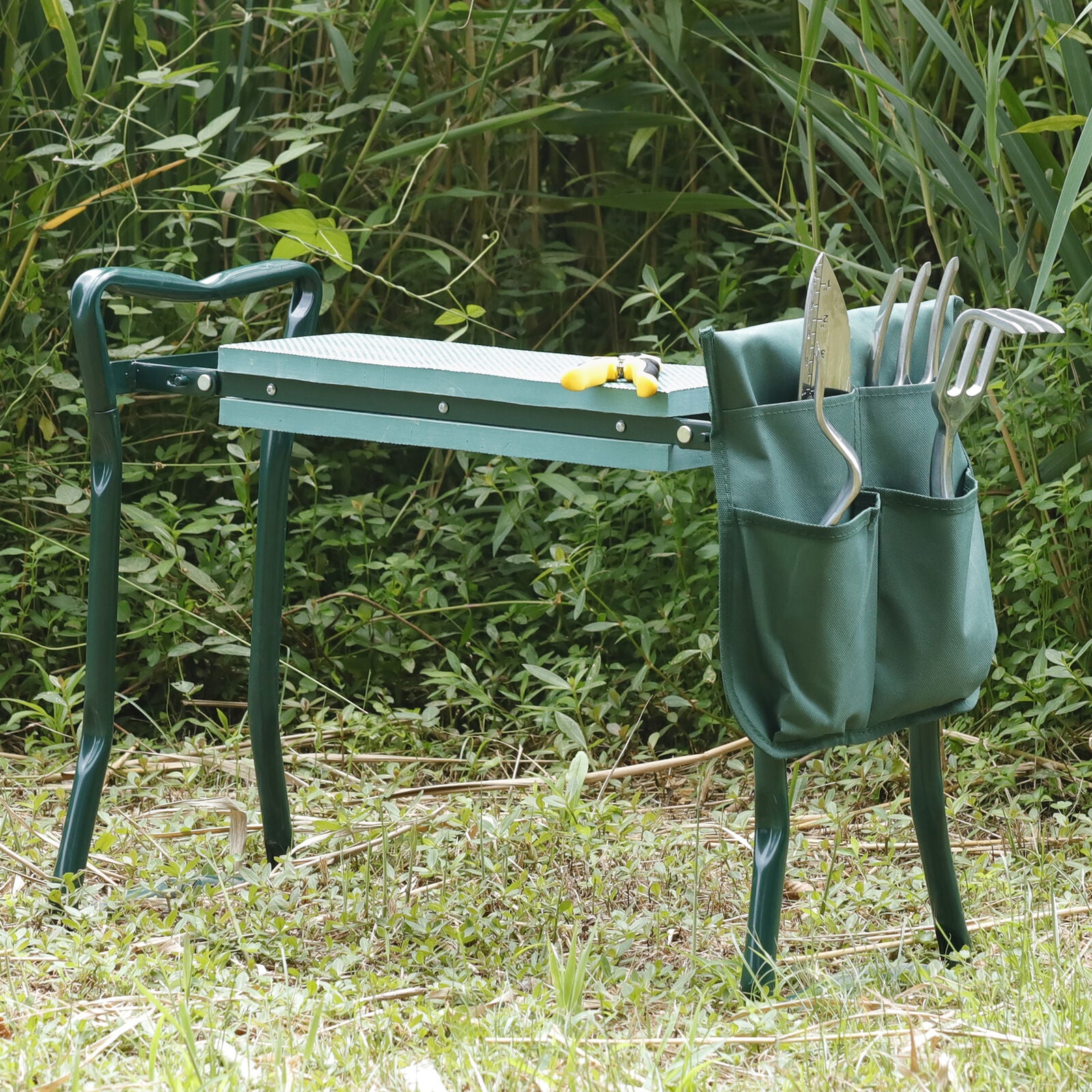 Folding Garden Kneeler Bench Kneeling Soft Eva Pad Seat with Stool Pouch