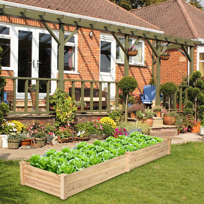 Wooden Vegetable Raised Garden Bed Backyard Patio Grow Flowers Planter with 2 Planting Compartments