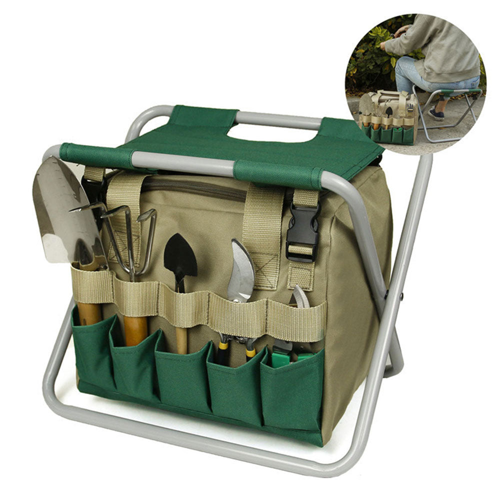 Gardening Stool with Tote Bag and Tool Organizer - Folding Seat for Garden Use