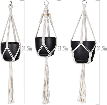 Macrame Plant Hangers, Hanging Planters Set of 3 with 3 Hooks, Hanging Planters for Indoor and Outdoor Plant Décor, (Same Size)