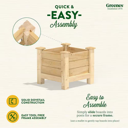 Original Natural Wood Cedar Square Elevated Garden Raised Bed with Legs (16 In. L X 16 In. W X 17 In. H)
