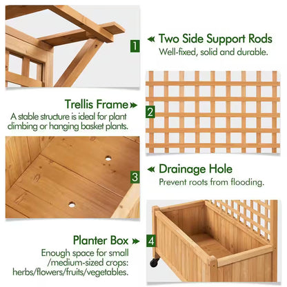 72 In. H Wood Planter Raised Bed with Trellis for Vine Climbing Plants and Vegetable Flower, Light Brown