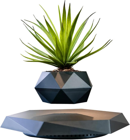 Magnetic Levitating Plant Pot - Rotating Floating Planter for Home and Office Decoration (Black)