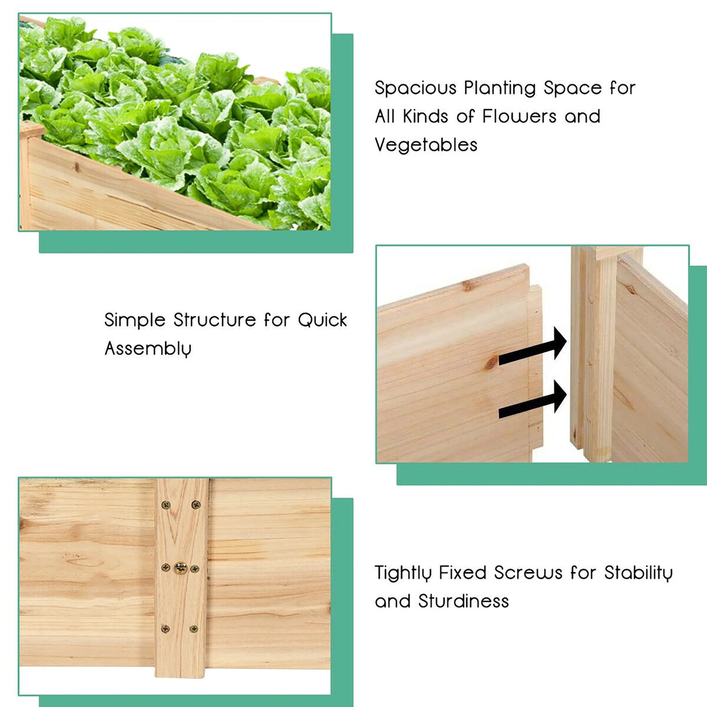 Wooden Vegetable Raised Garden Bed Backyard Patio Grow Flowers Planter with 2 Planting Compartments